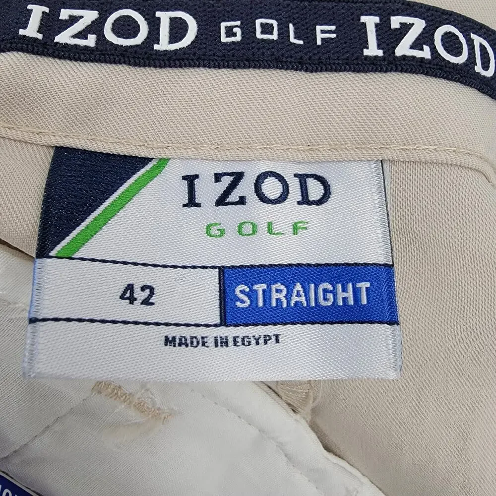 Izod Golf Shorts Mens 42 Beige Sport Flex Stretch UPF 15 Wicking Cargo Pockets